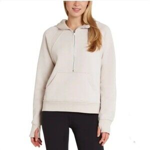 Danskin Half Zip Mixed Rib Cozy Hoodie Thumbholes Kangaroo Pocket Beige Womens S